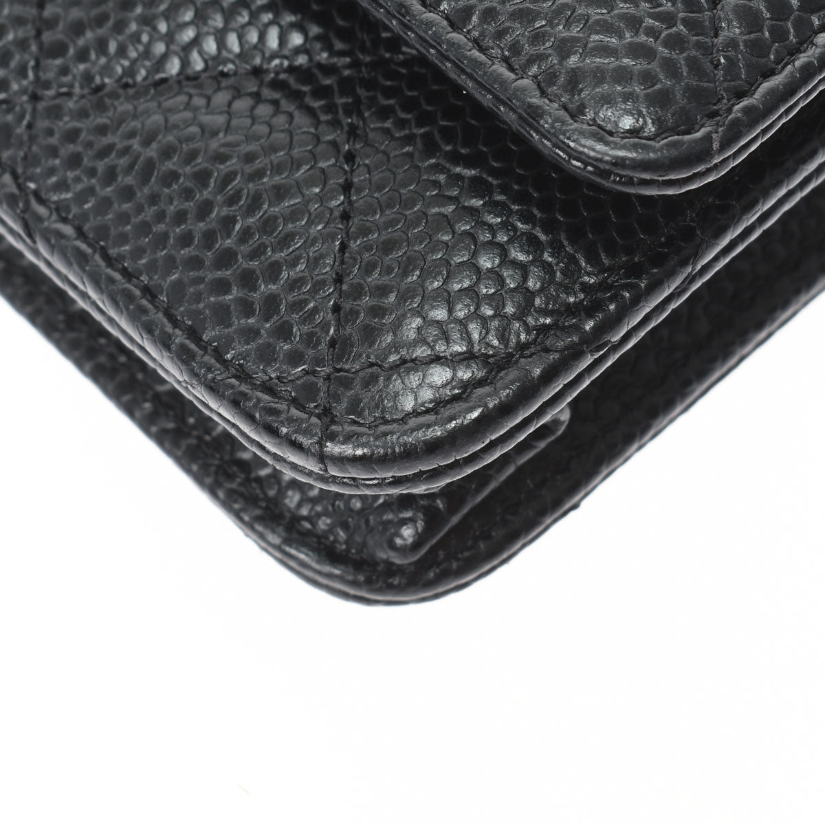 Chanel Matelasse Chain Wallet Black Silver Hardware Grained Calfskin Shoulder Bag