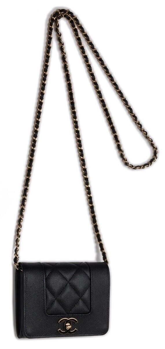 Chanel Mini Matelasse Push Lock Chain Shoulder Caviar Skin Gold Hardware