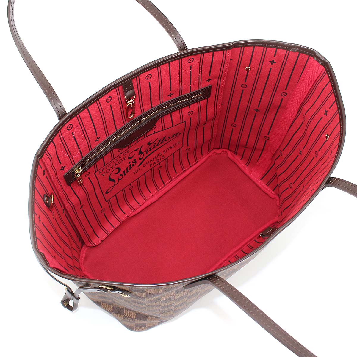 Louis Vuitton Damier Neverfull MM Tote Bag Ebene Cerise Brown Gold Hardware