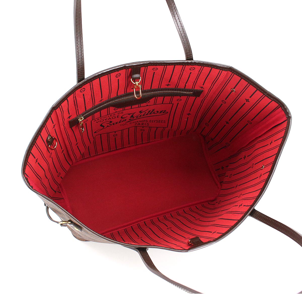 Louis Vuitton Damier Neverfull MM Tote Bag Ebene Cerise Brown Gold Hardware