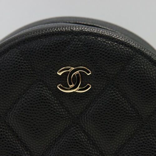 Chanel Matelasse Round Chain Pouch Shoulder Bag Black