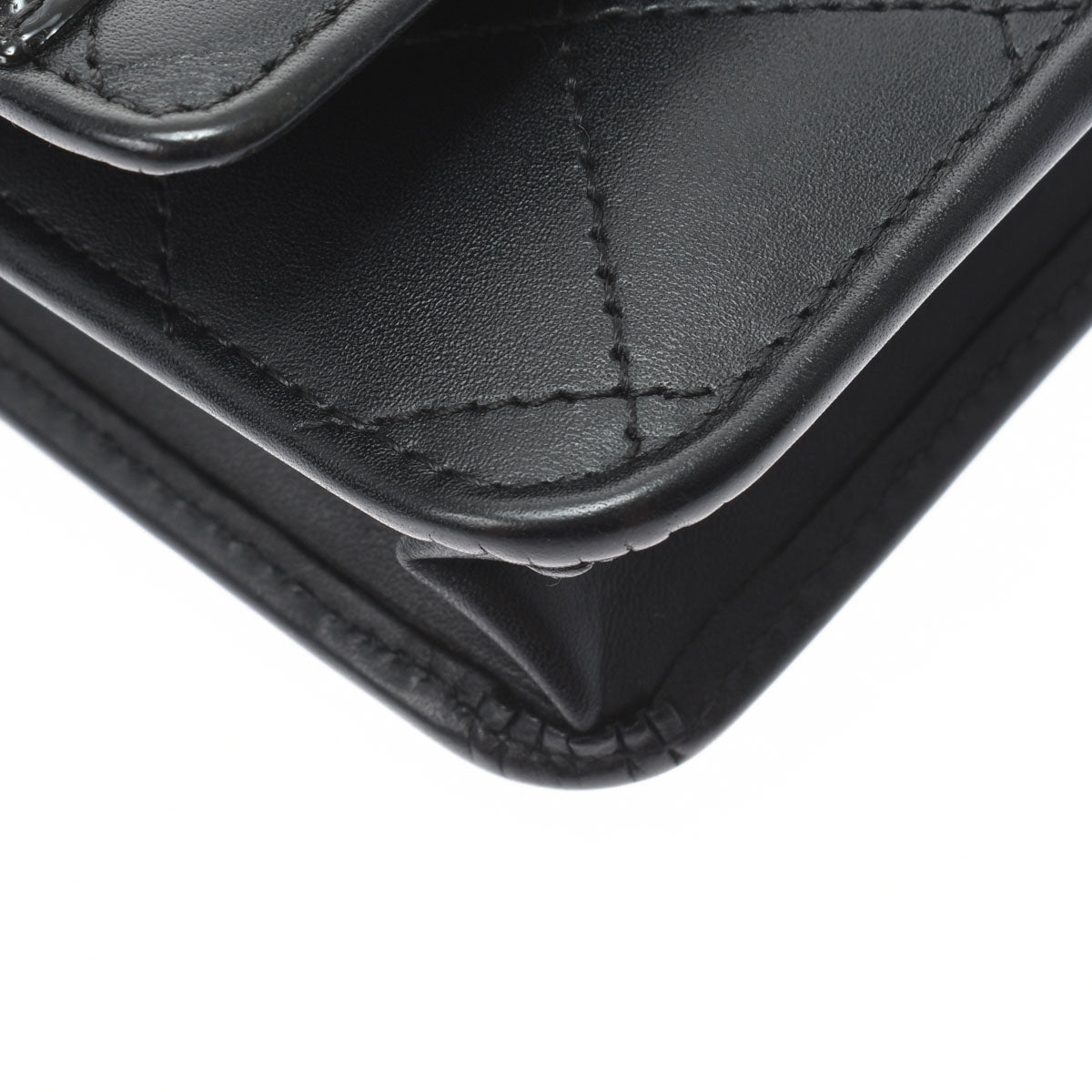 Chanel Cambon Line Black Silver Hardware Calfskin Chain Wallet