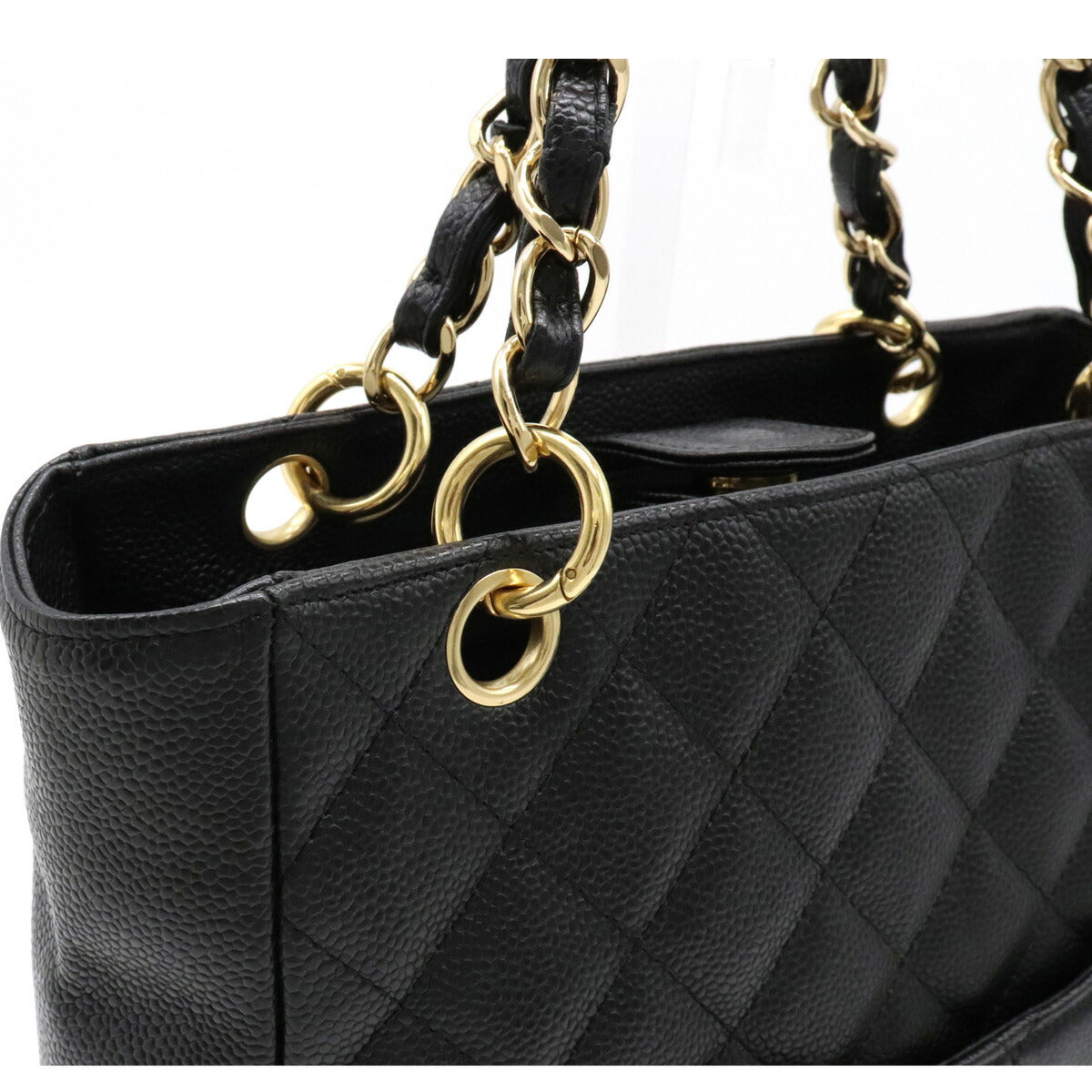 Chanel PST Matelasse Coco Mark Chain Tote Bag Caviar Skin Black Gold