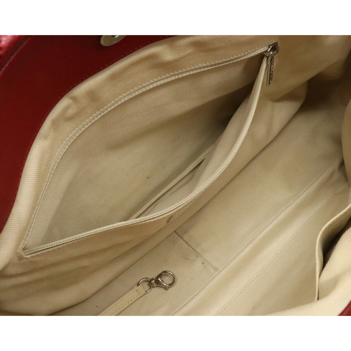 Chanel Matelasse Caviar Skin Here Mark Chain Tote Bag Leather Red Silver
