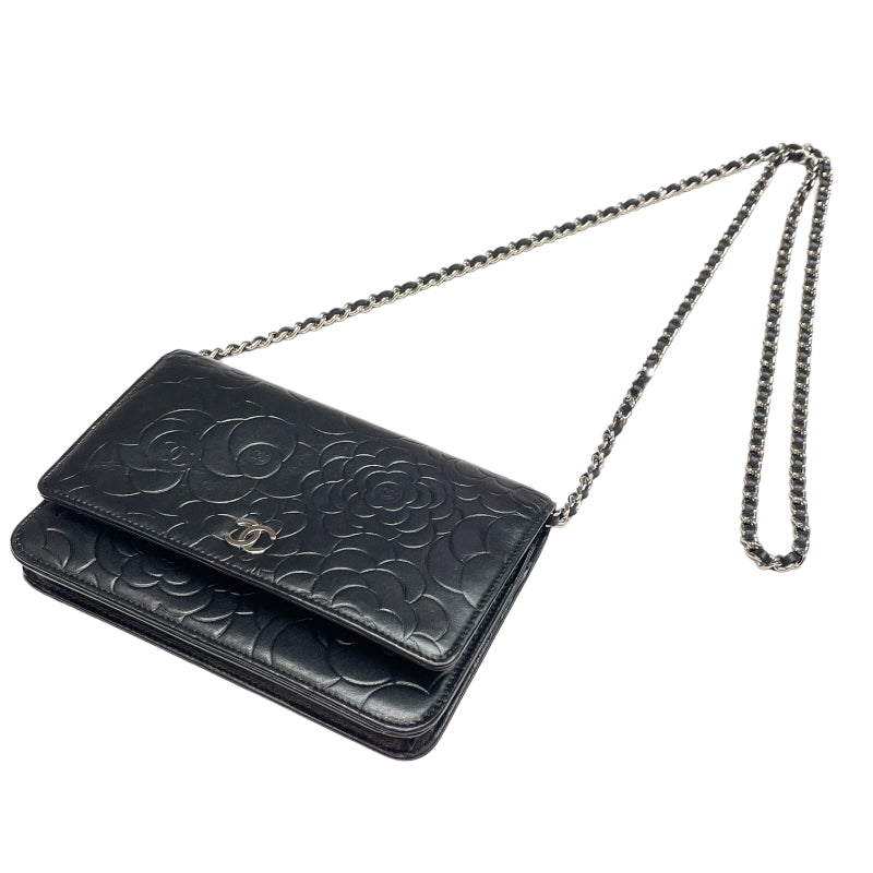 Chanel Camellia Chain Wallet Shoulder Bag Black