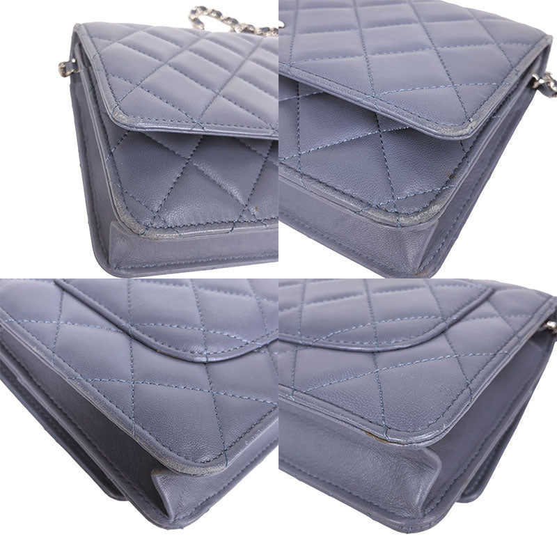 Chanel Matelasse Chain Wallet Silver Hardware Shoulder Bag Blue