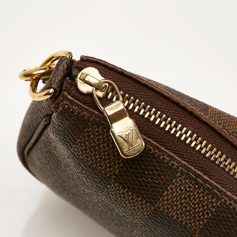 Louis Vuitton Damier Mini Pochette Accessoire Pouch Handbag Ebene Brown PVC Leather