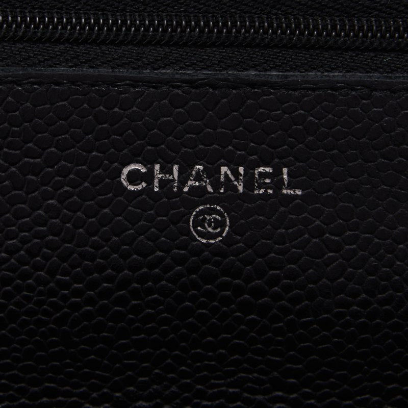 Chanel Matelasse Chain Wallet Silver Hardware Black