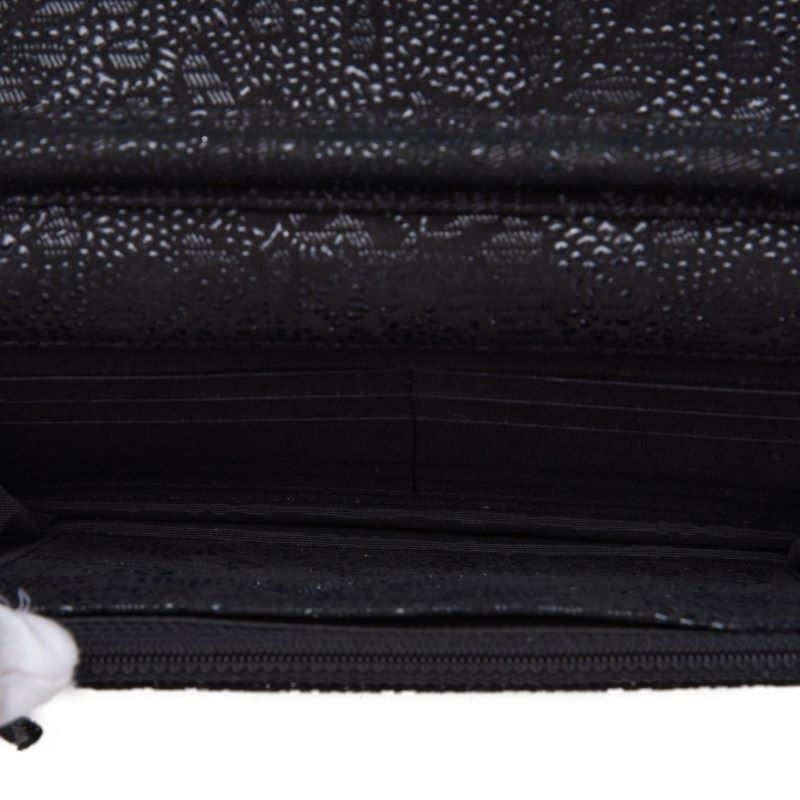 Chanel Floral Pattern Chain Wallet Leather Black