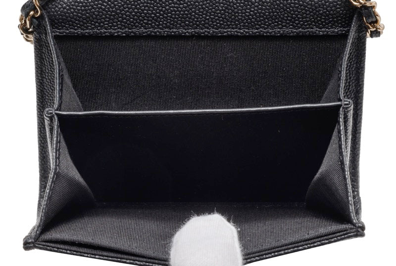 Chanel Mini Matelasse Push Lock Chain Caviar Skin Black