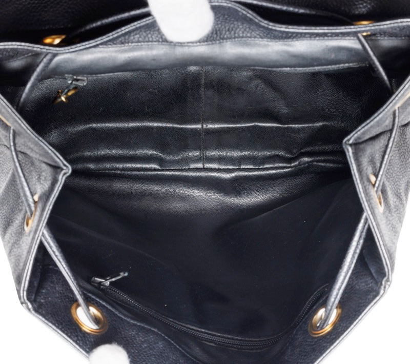 Chanel Turnlock Charm Double Chain Backpack Caviar Skin Black