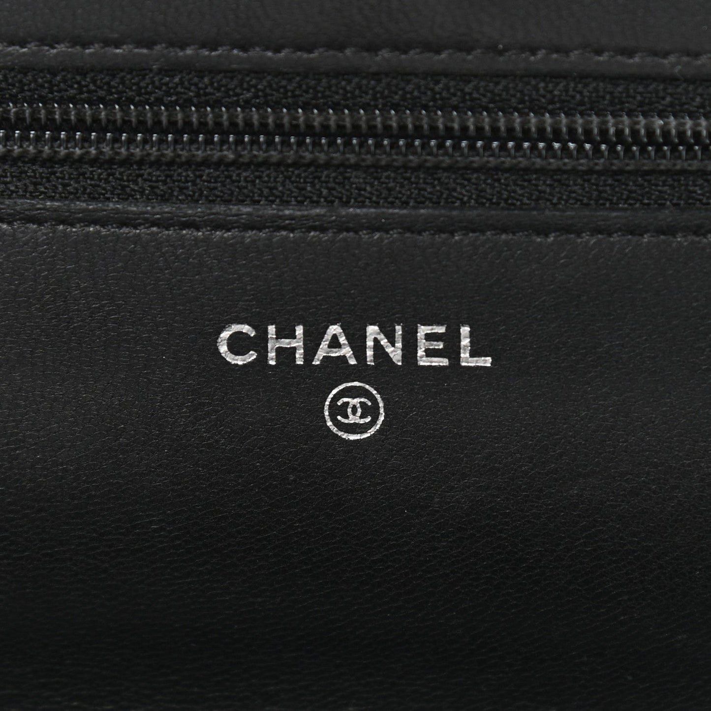 Lambskin Camellia Embossed Wallet on Chain WOC Black