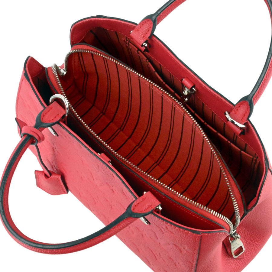 Louis Vuitton Montaigne BB Monogram Implant Dahlia Red Leather 2WAY Handbag Shoulder Bag