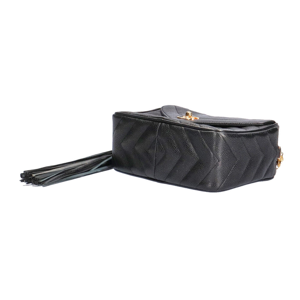 Chanel Tassel Chain Shoulder Bag Matte Caviar