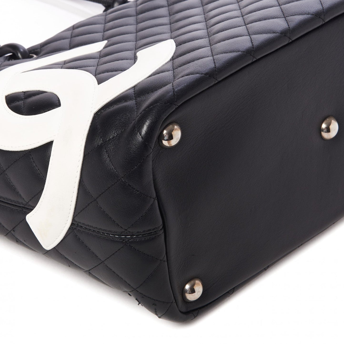 Calfskin Quilted Large Cambon Tote Black White