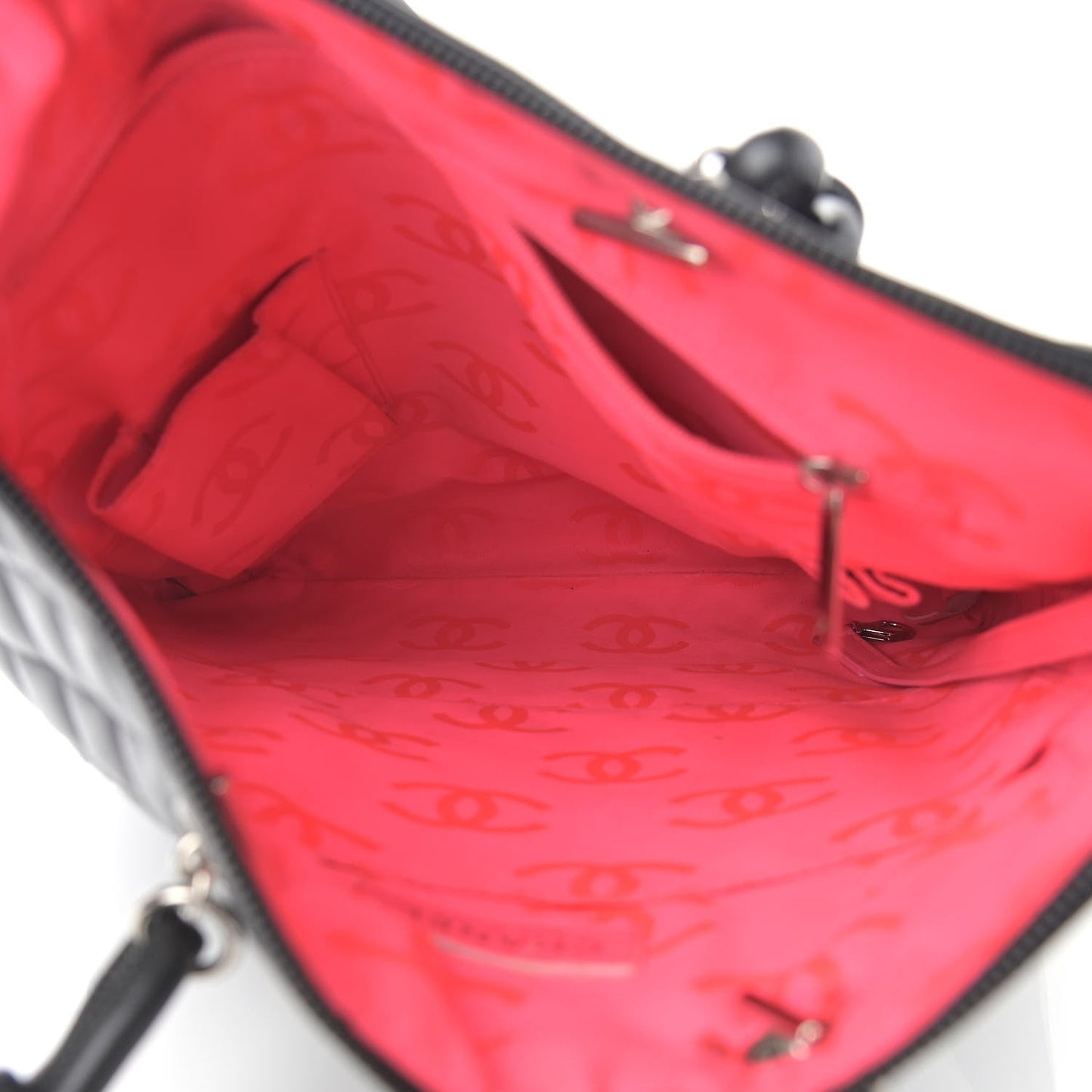 Calfskin Cambon Flat Tote Black White