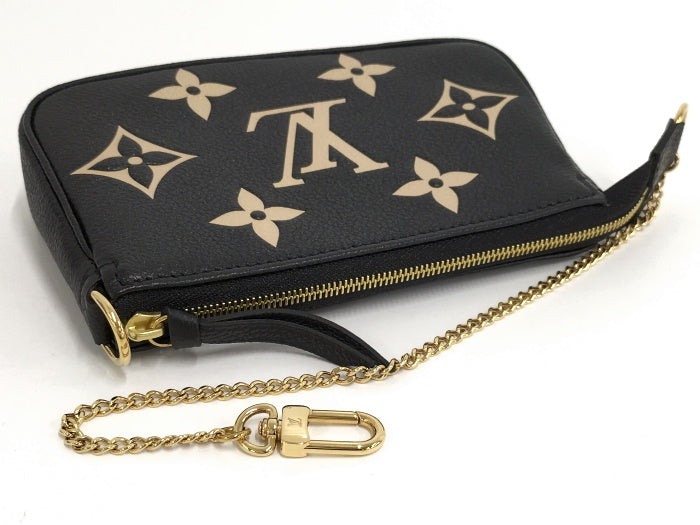 Louis Vuitton Mini Pochette Pouch Monogram Emplant Black Beige