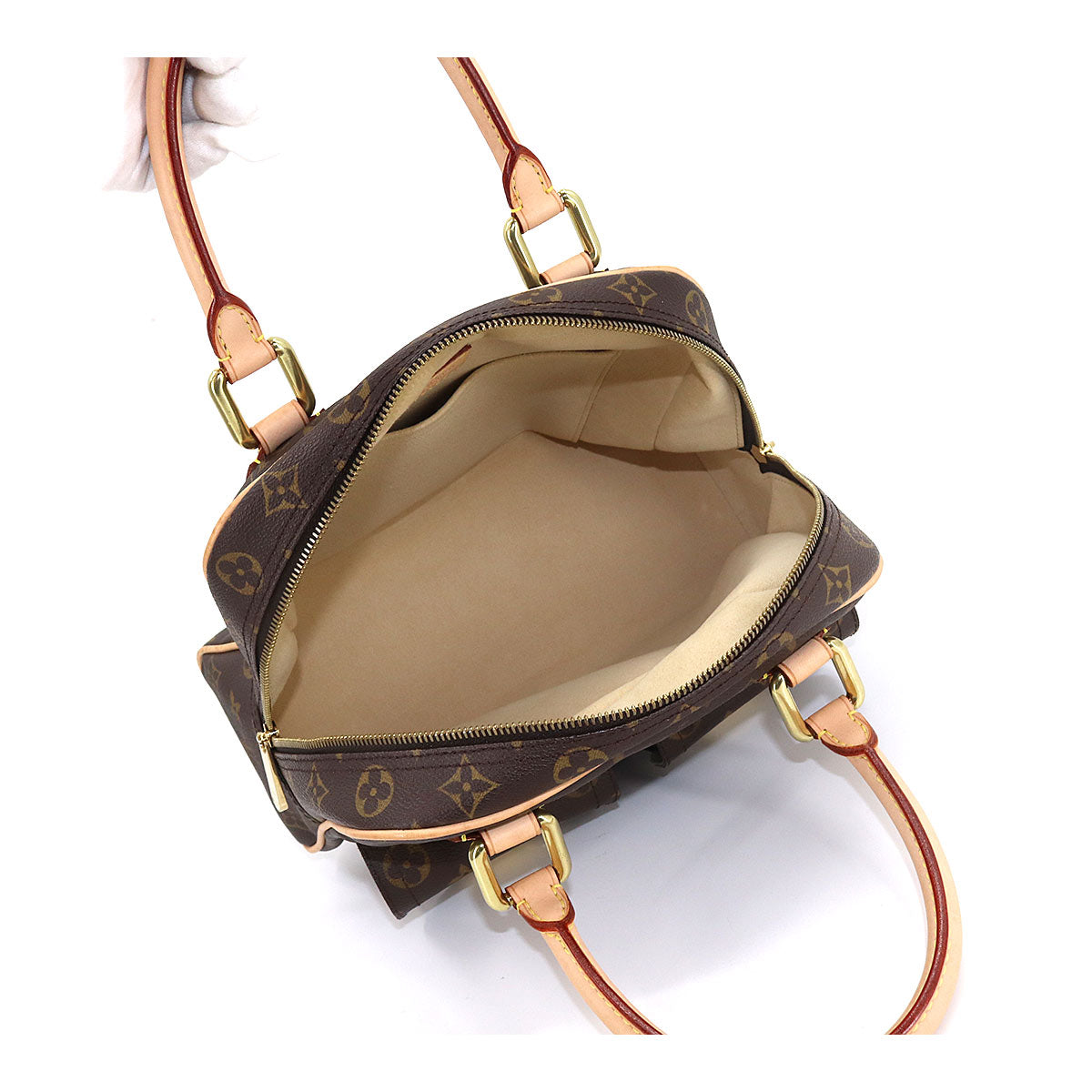 Louis Vuitton Monogram Manhattan PM Hand Bag Brown Gold Hardware