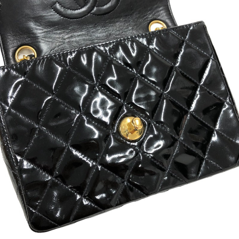 Chanel Mini Matelasse Gold Patent Shoulder Bag Black