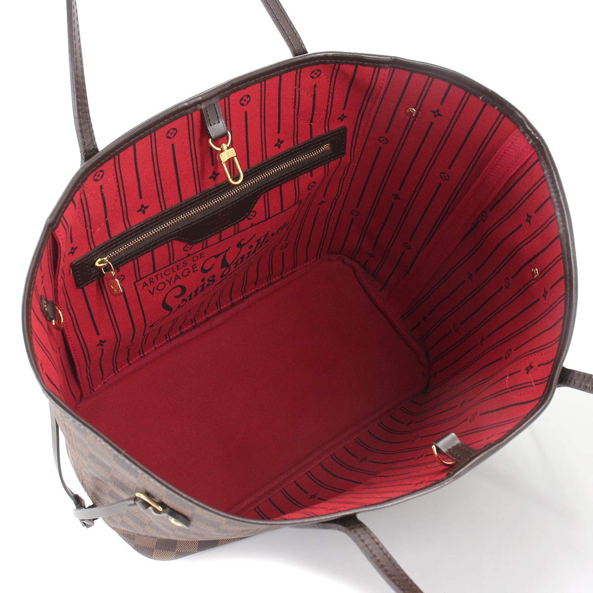 Louis Vuitton Damier Neverfull MM Tote Bag Ebene Brown Red Gold Hardware