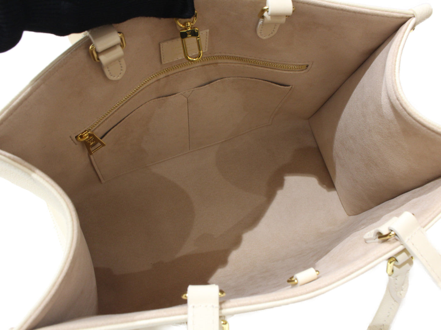 Louis Vuitton On The Go MM Handbag Monogram Implant Creme