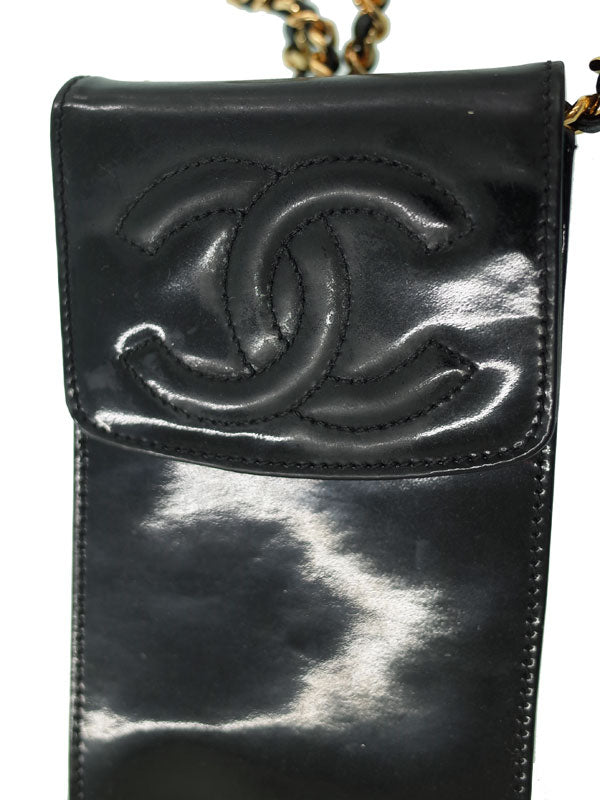 Chanel Coco Mark Chain Mini Pouch Shoulder Bag Black