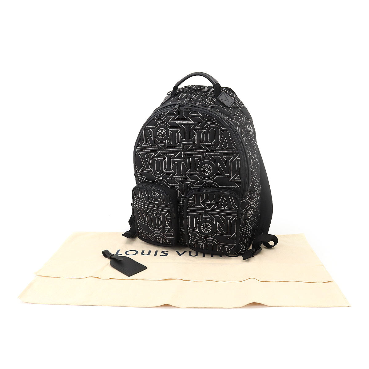 Louis Vuitton Backpack Multi-pocket Rucksack Nylon Leather Black