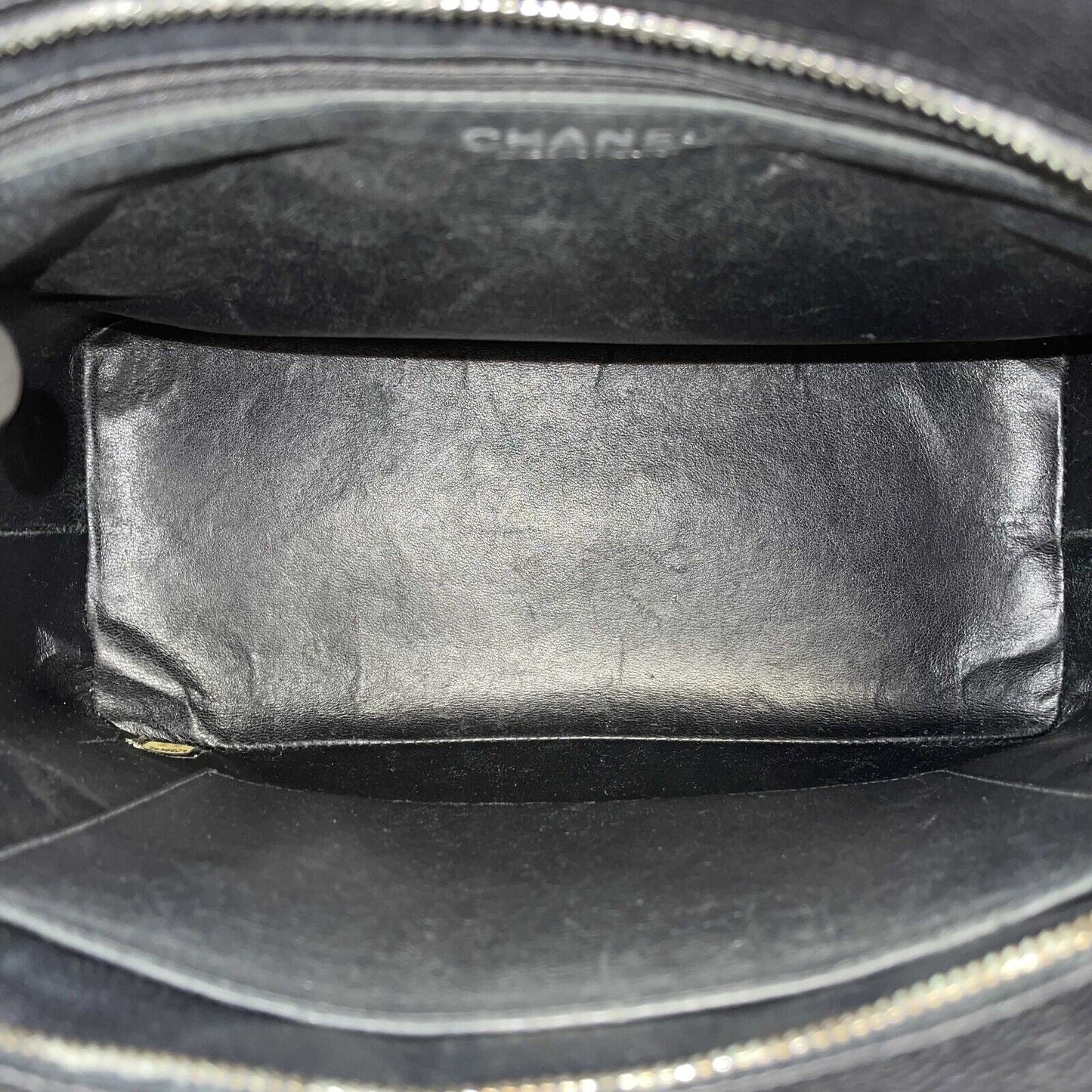 CHANEL CC Medallion Black Diamond Quilted Caviar Leather Tote / Shoulder Bag
