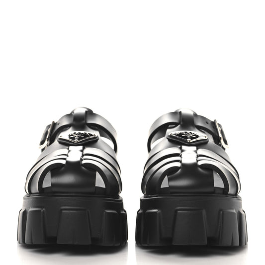 Prada Foam Rubber Triangle Logo Monolith 55mm Cage Sandals 36 Black