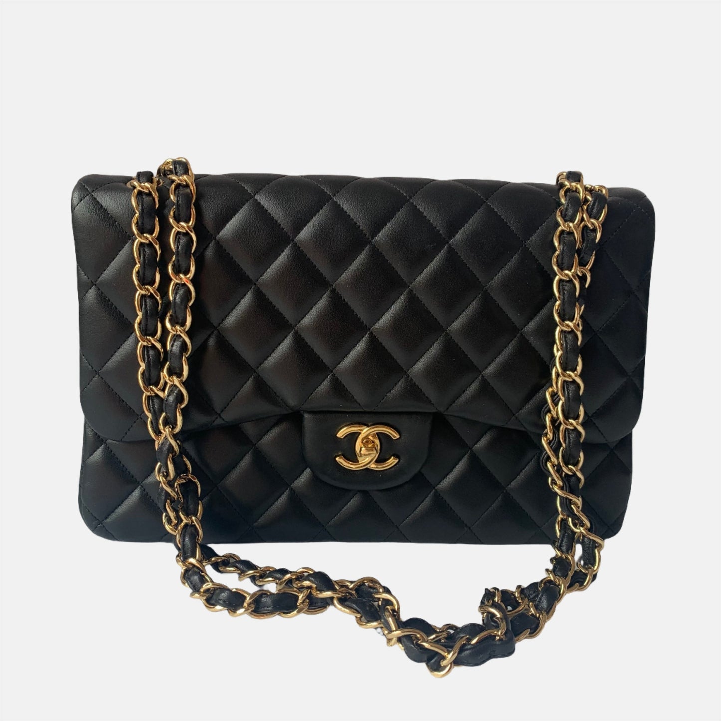 Chanel Classic Flap Jumbo 2012 Black Lambskin Leather Double Flap with Gold Hardware