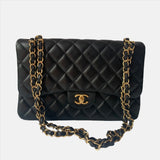 Chanel Classic Flap Jumbo 2012 Black Lambskin Leather Double Flap with Gold Hardware