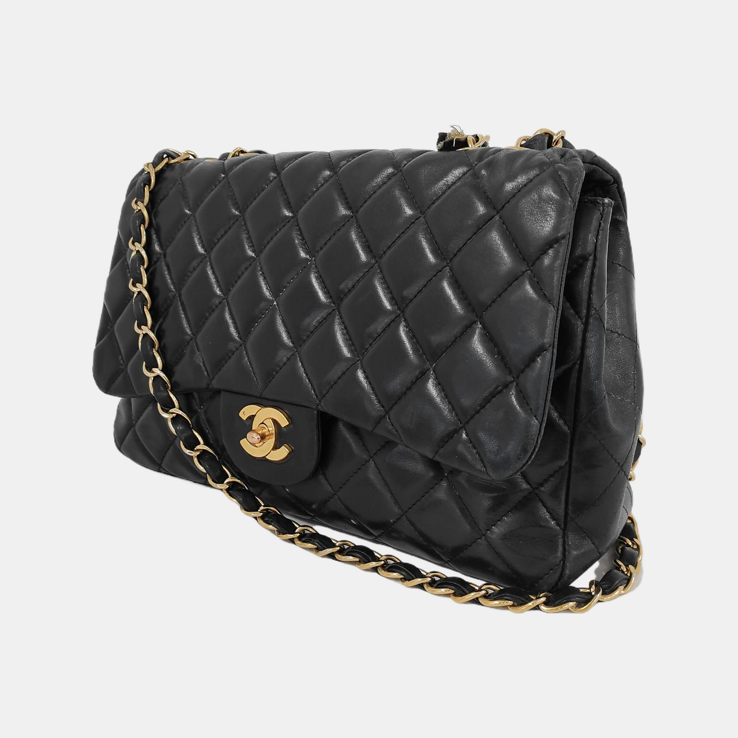 Chanel Classic Flap Jumbo   Black Lambskin Leather Single Flap 24k Gold Hardware, 2008-2009