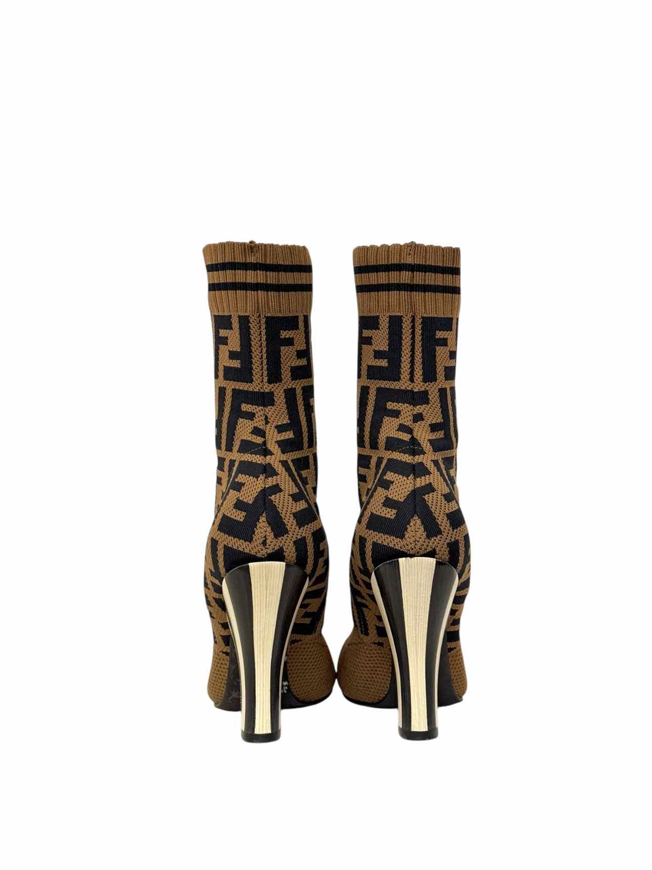 FENDI Brown & Black FF Motif Size EU 35 Ankle Boots