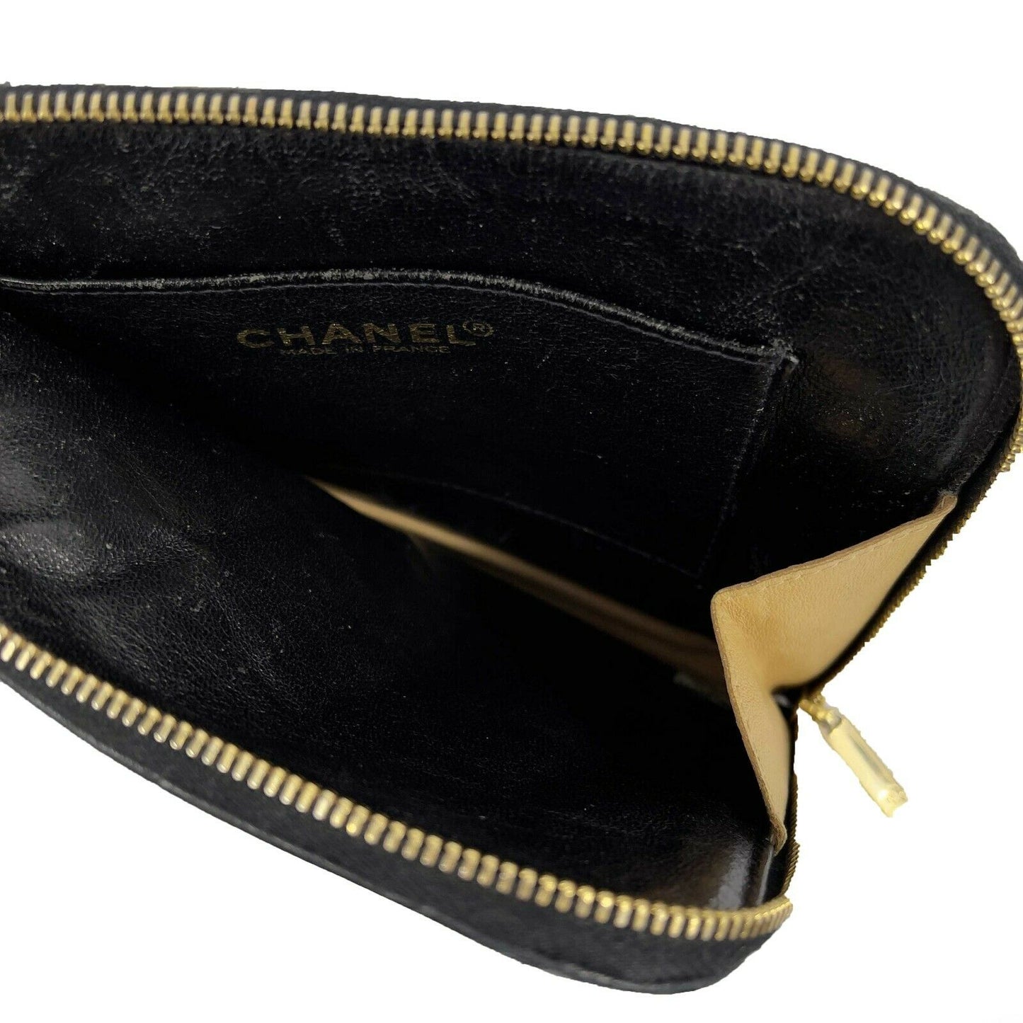 CHANEL -   Mini Handcuff Wristlet Clutch - Black / Beige / Gold Ring