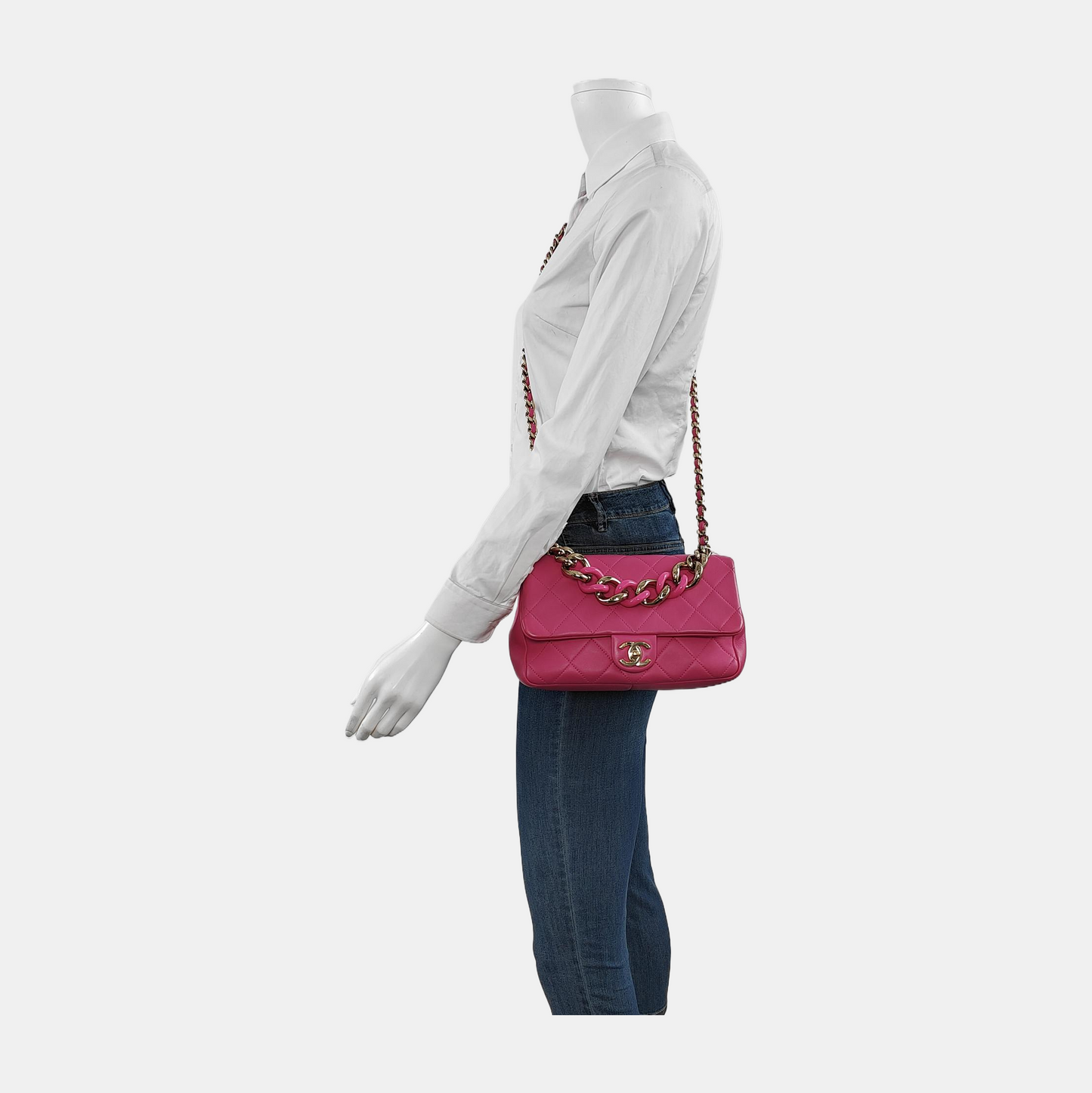 Chanel Elegant Gold Chain Resin Bi-color Single Flap Bag Small Pink