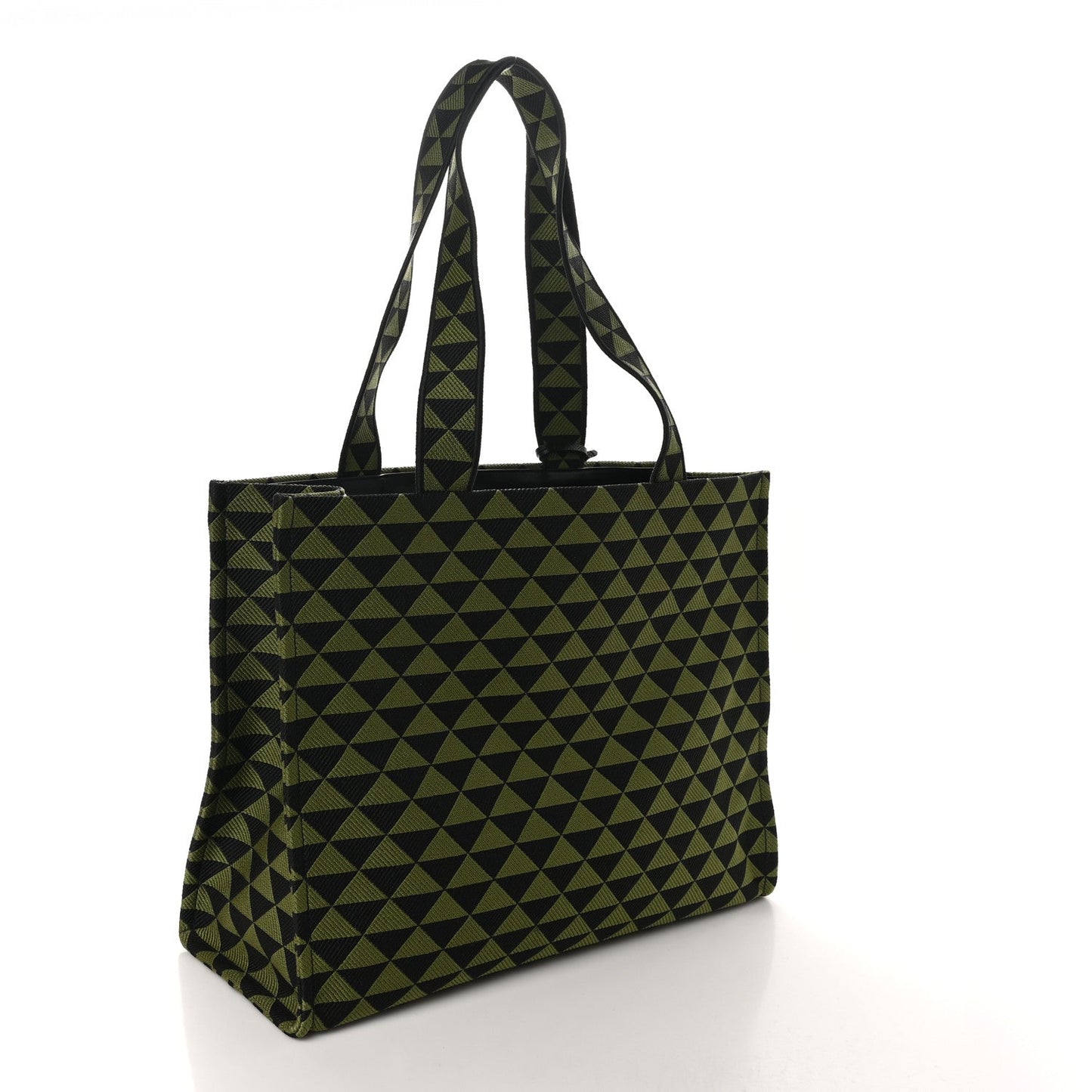 Prada Jacquard Saffiano Triangolo Symbole Embroidered Shopping Tote Black Edera