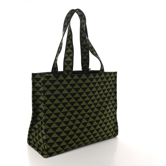 Prada Jacquard Saffiano Triangolo Symbole Embroidered Shopping Tote Black Edera