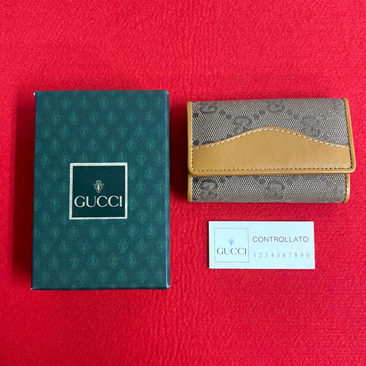 Gucci GG Logo Canvas Leather Key Case