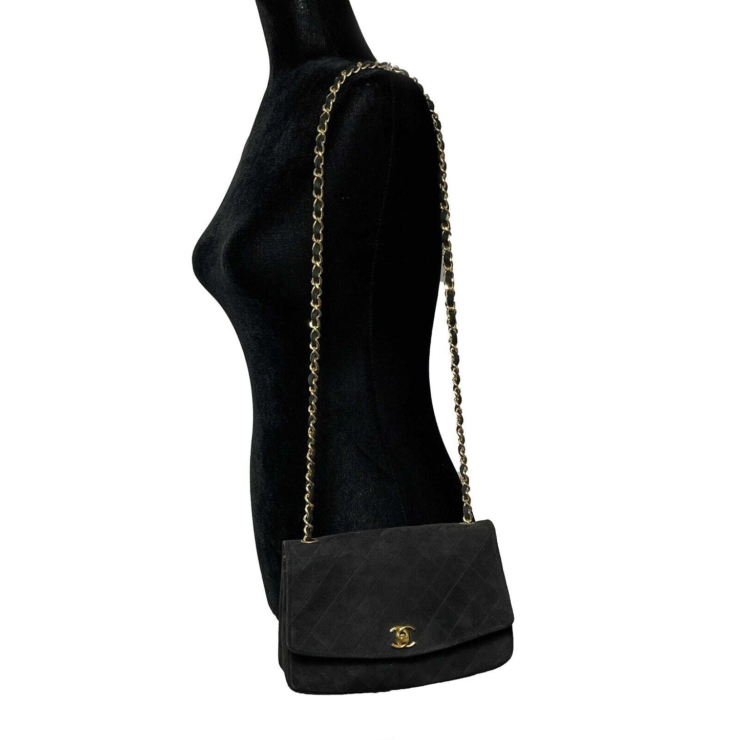 CHANEL -   Suede Medium Flap Bag Chain CC Turnlock Crossbody