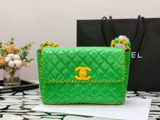 CHL - Vinyl Classic Green and Yellow Shoulder bag For Women 29cm/11.5in
