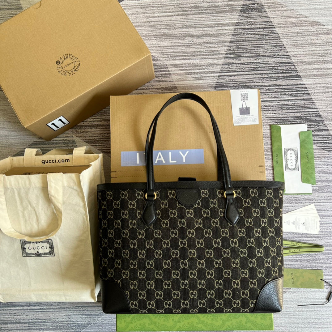 GG TOTE BAG Handbag BLACK WATERPROOF FABRIC 631685