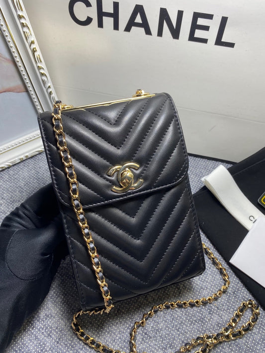 CHL -  Chevron Trendy CHL -  Phone Black Bag For Women 18cm/7in