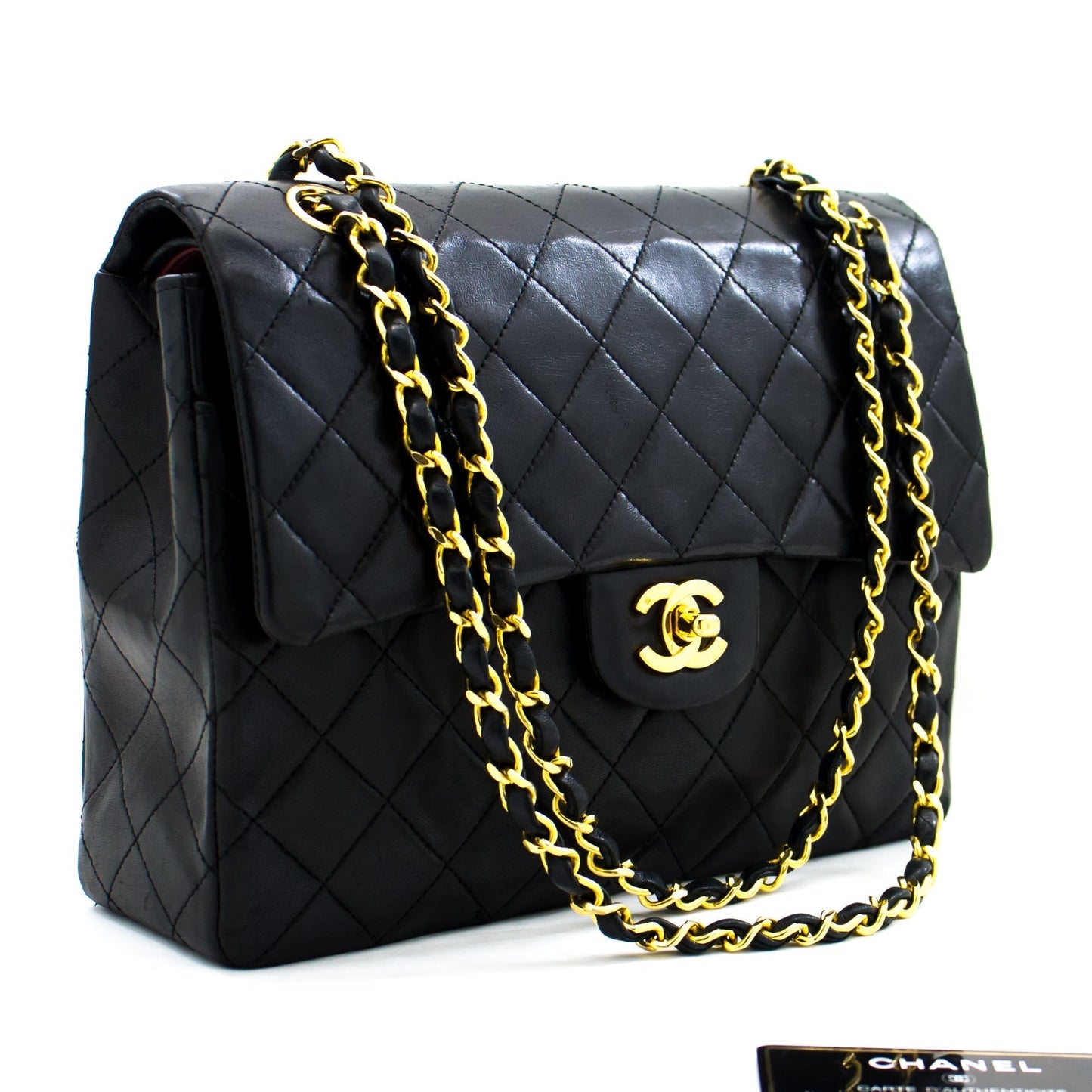 CHANEL 2.55 Double Flap Square Chain Shoulder Bag Black Lambskin