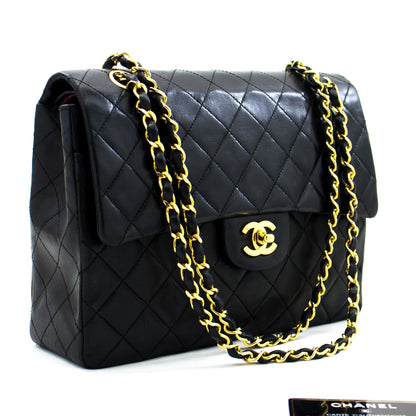 CHANEL 2.55 Double Flap Square Chain Shoulder Bag Black Lambskin