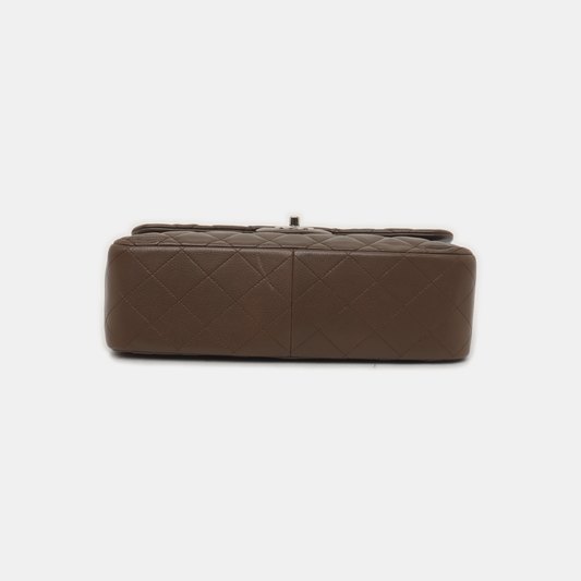 Chanel Classic Flap Jumbo 2012 Coffee Brown Caviar Leather Double Flap Silver Hardware