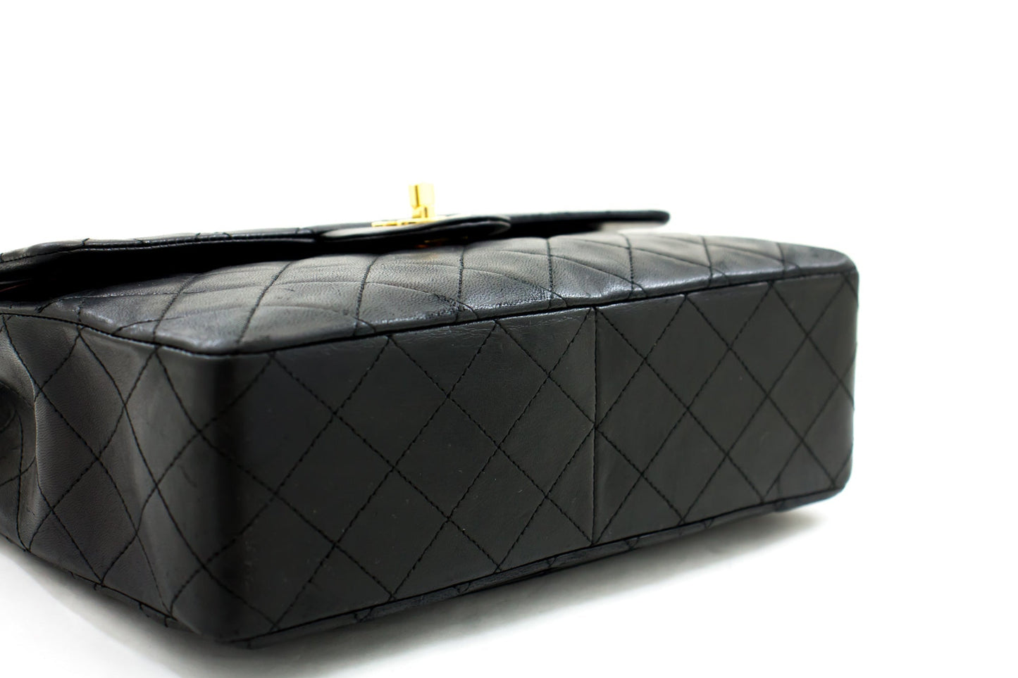 CHANEL 2.55 Double Flap Square Chain Shoulder Bag Black Lambskin