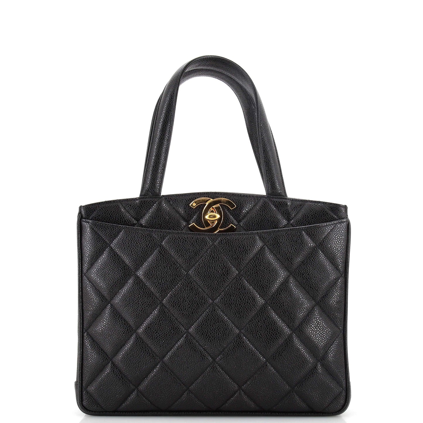 CHANEL   CC Lock Pocket Tote Quilted Caviar Small