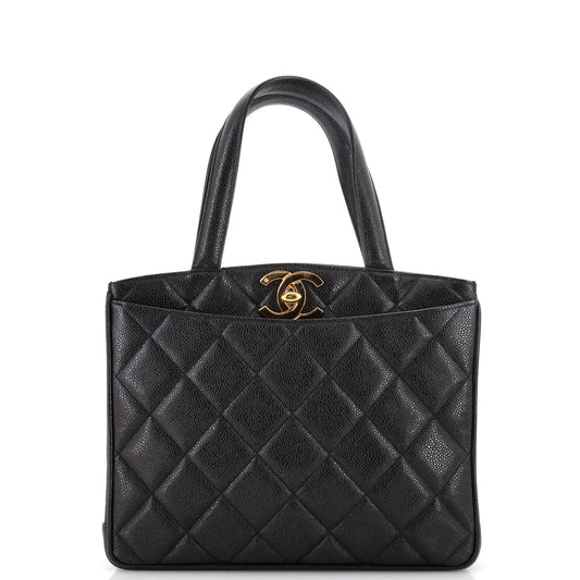 CHANEL   CC Lock Pocket Tote Quilted Caviar Small