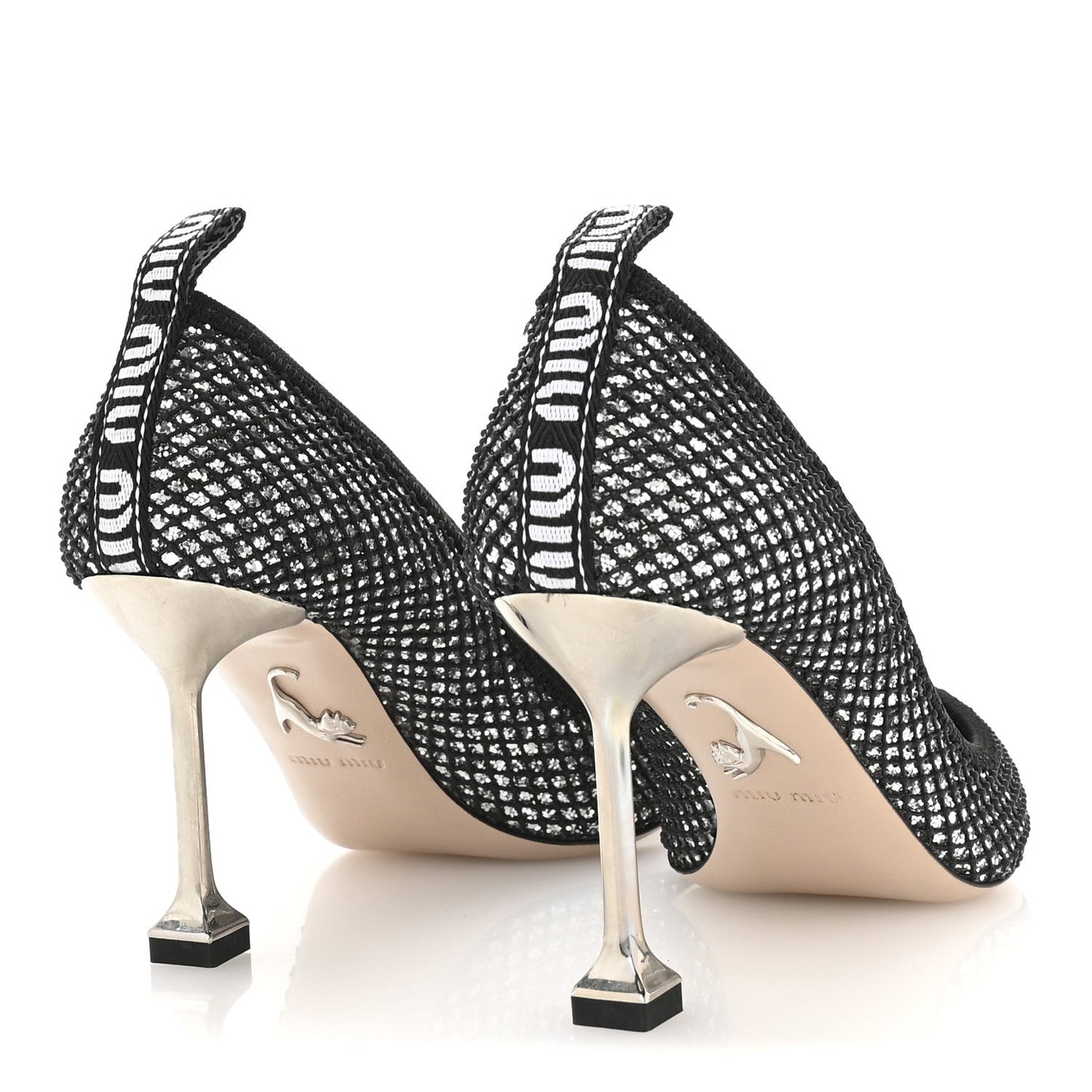 Miu Miu Glitter Rete 85 Pumps 35.5 Silver Black
