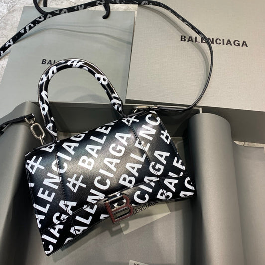 BLN-Ciaga Hourglass Small Handbag In Black And White, For Women,  Bags 9in/23cm